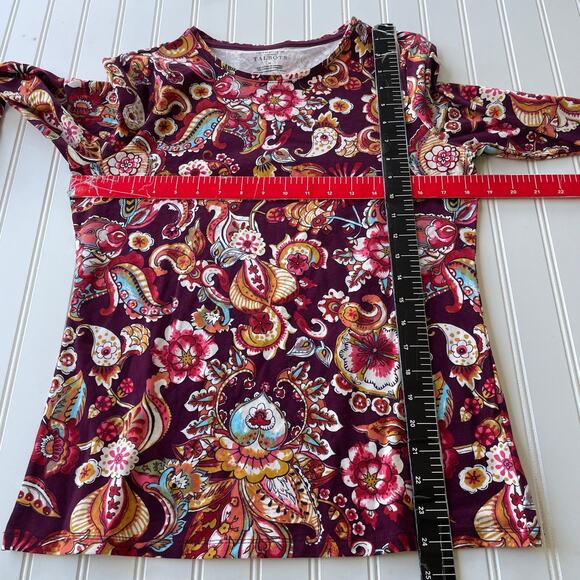 Talbots size M pullover floral burgundy pullover long T-Shirt - Picture 5 of 6